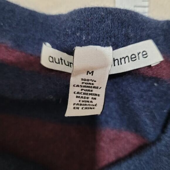 Autumn Cashmere Burgundy and Navy Striped 100% Cashmere Sweater - Size Medium - Picture 5 of 8